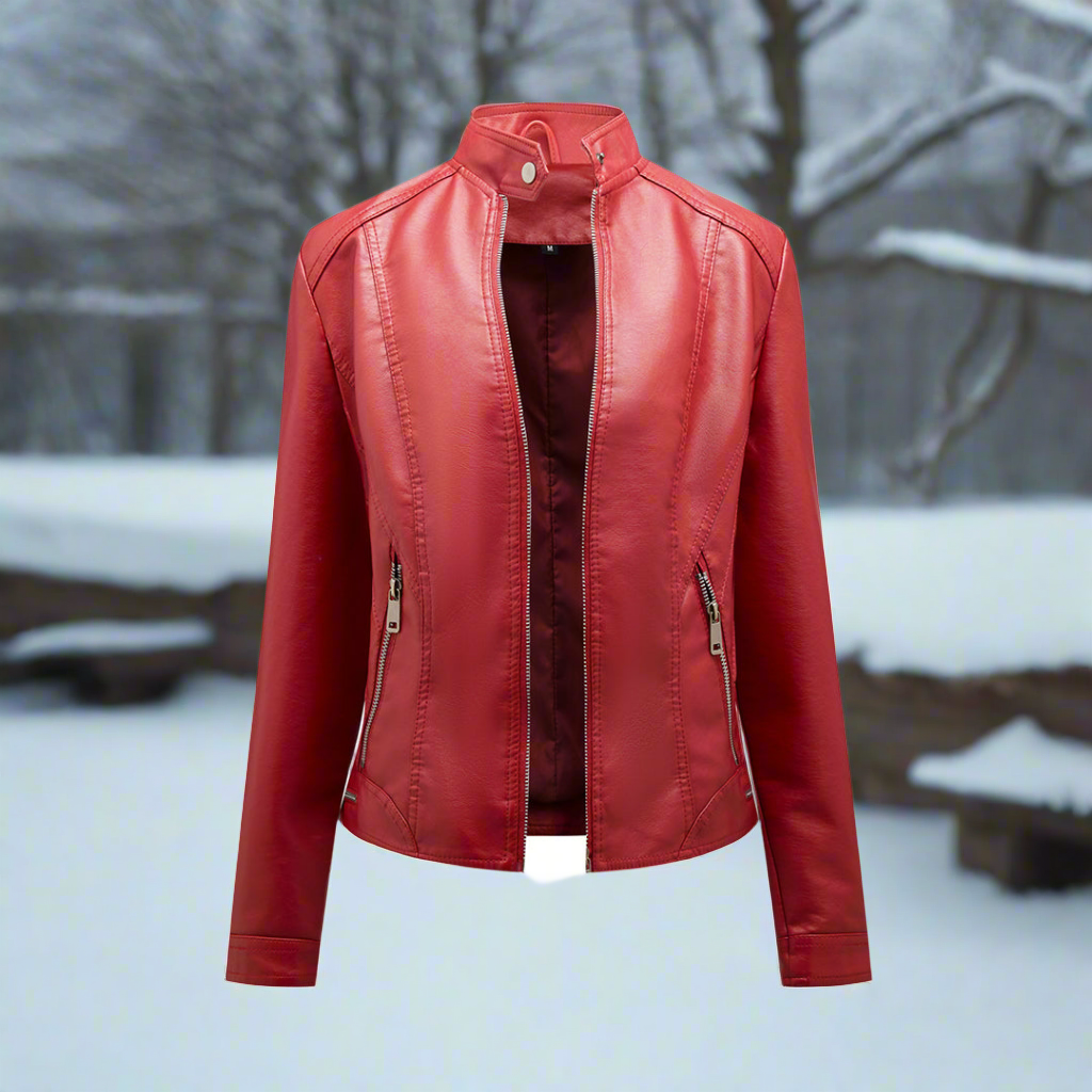 Blouson en cuir style motard fermeture éclair col montant coupe slim