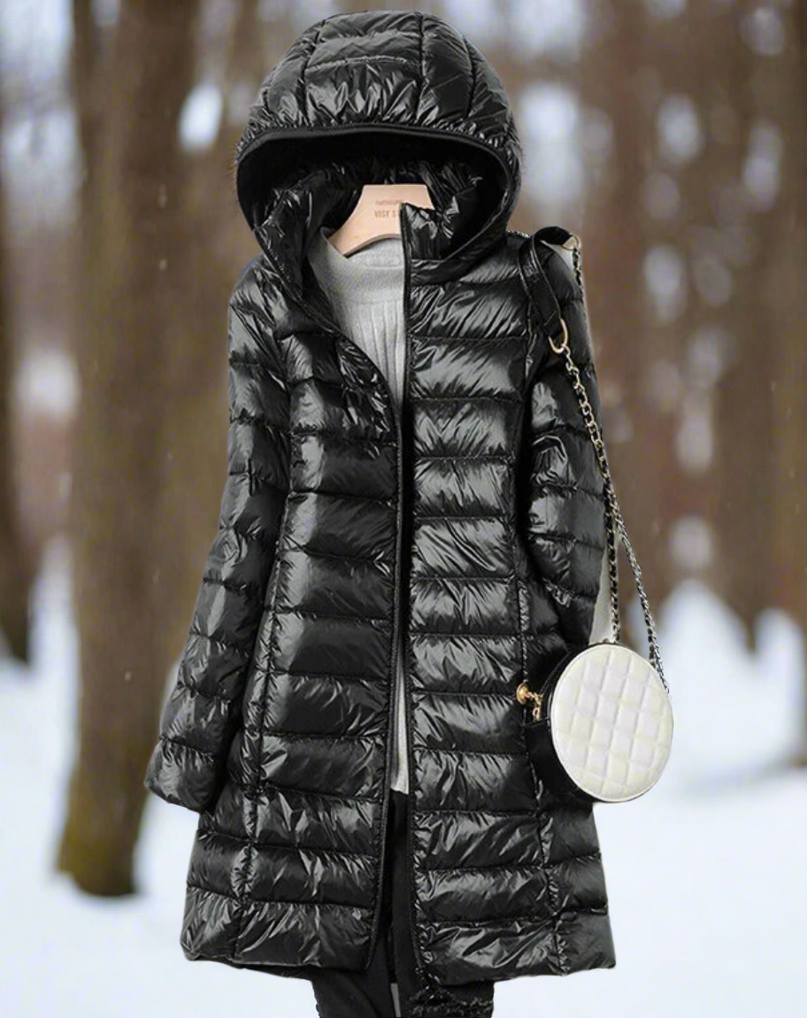 Longue veste matelassée chaude et déperlante pour femme avec capuche