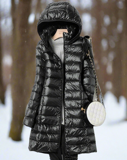 Longue veste matelassée chaude et déperlante pour femme avec capuche