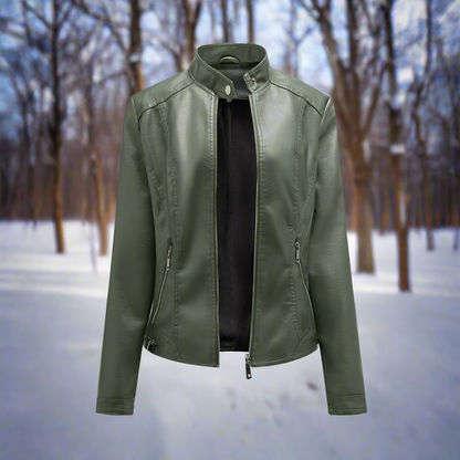 Blouson en cuir style motard fermeture éclair col montant coupe slim