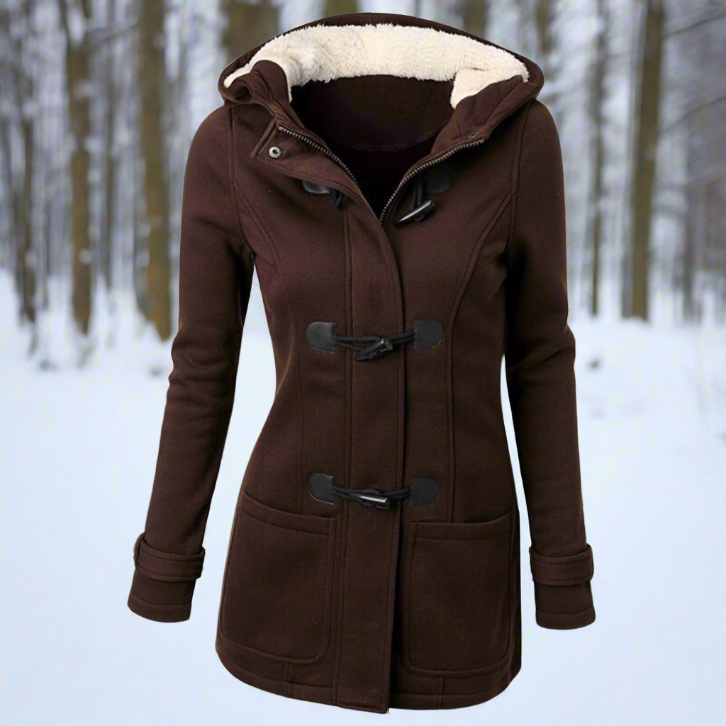 Duffle-coat en laine chaude doublé polaire avec capuche