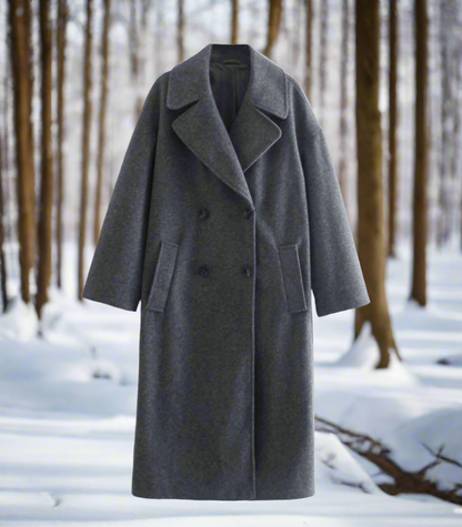 Manteau en laine croisé grande taille noir long