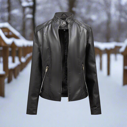 Blouson en cuir style motard fermeture éclair col montant coupe slim