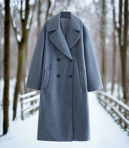 Manteau en laine croisé grande taille noir long