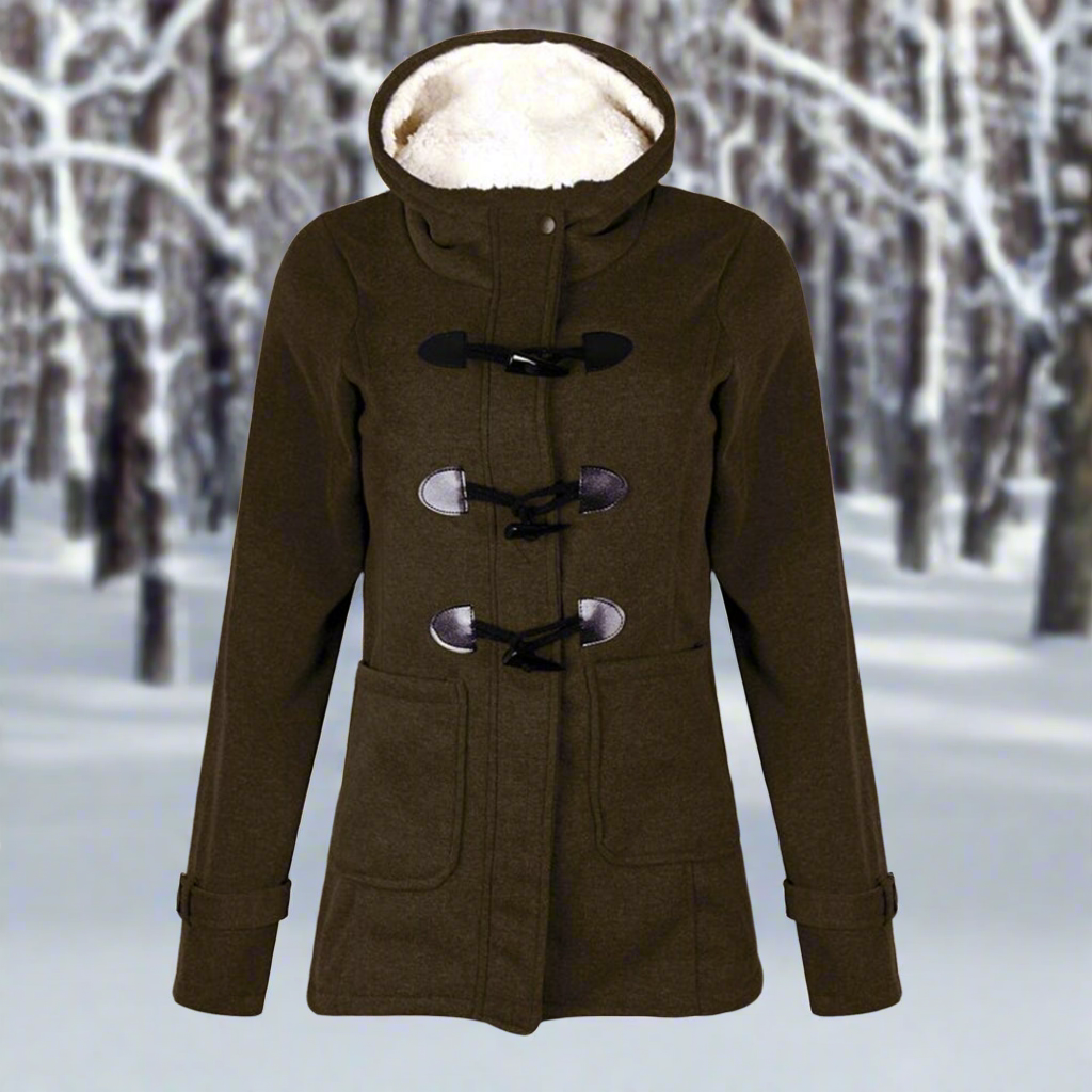 Duffle-coat en laine chaude doublé polaire avec capuche