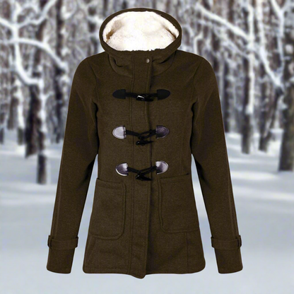 Duffle-coat en laine chaude doublé polaire avec capuche