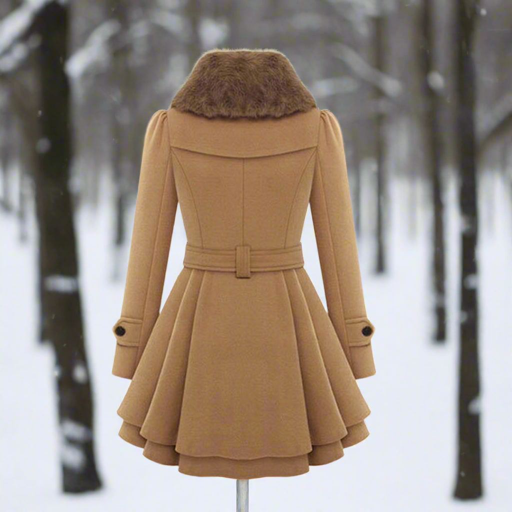 Damen Trenchcoat Wollmix Doppelreihig Kunstfell - IdealeKleiden
