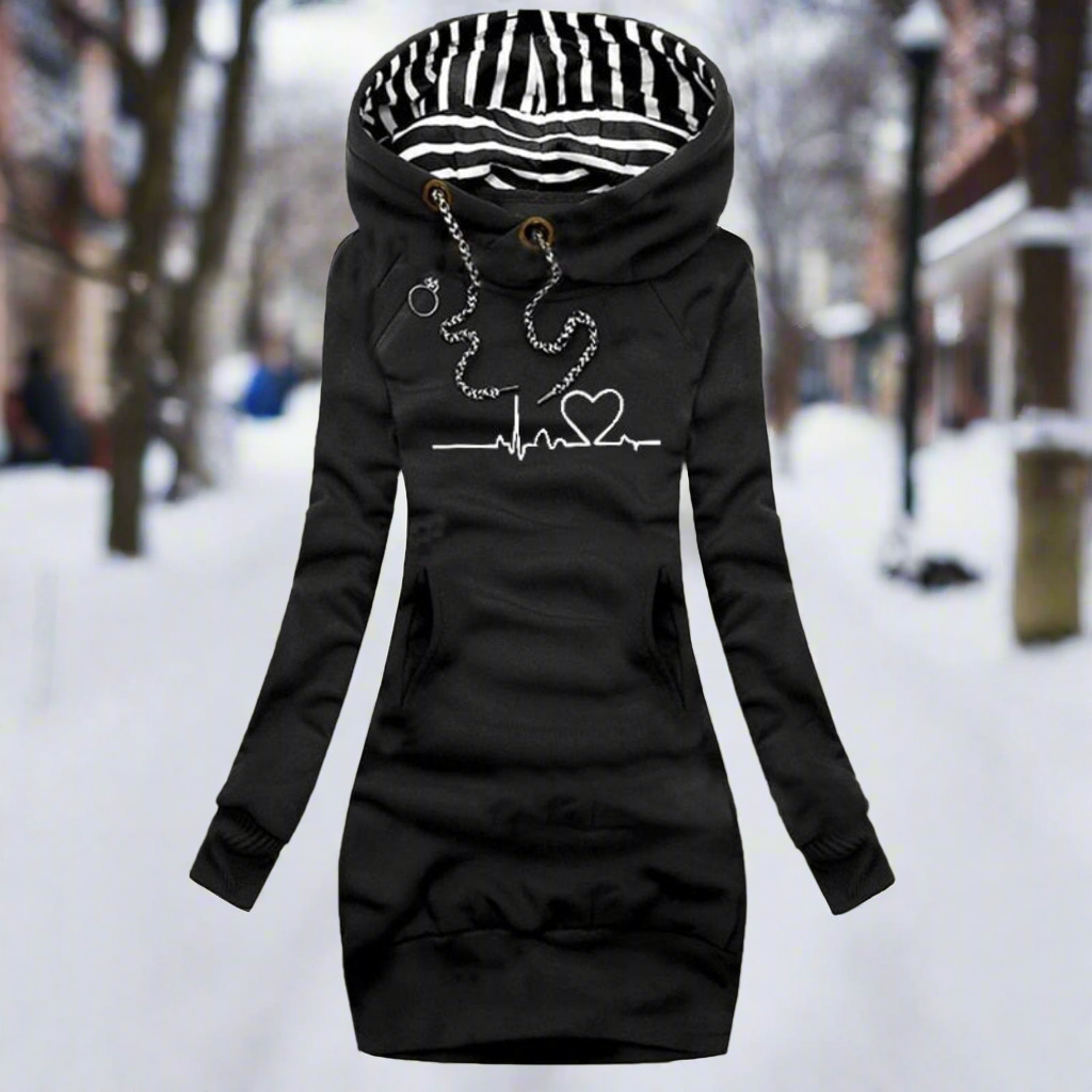 Kleid Sweatshirt Langarm Kapuze Bequem - IdealeKleiden