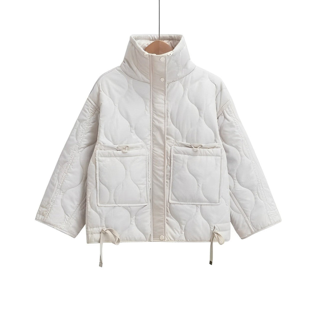 Veste en coton élégante pour femme, longueur hanches, avec col montant