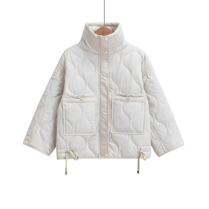 Veste en coton élégante pour femme, longueur hanches, avec col montant