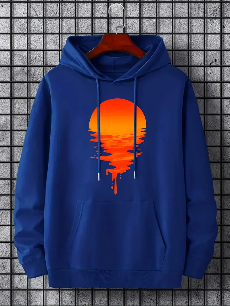 Pull homme à capuche motif coucher de soleil