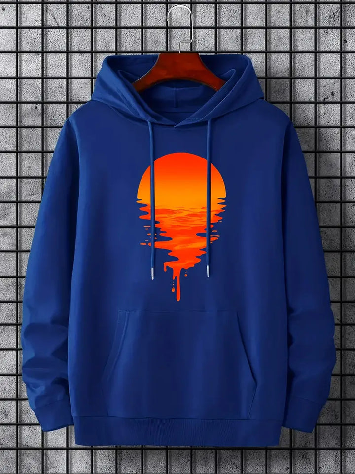 Pull homme à capuche motif coucher de soleil