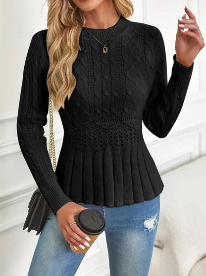 Pull tricoté épais confortable col rond mode féminine