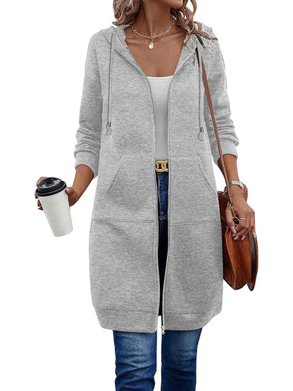 Veste à capuche à manches longues zippée pour femme