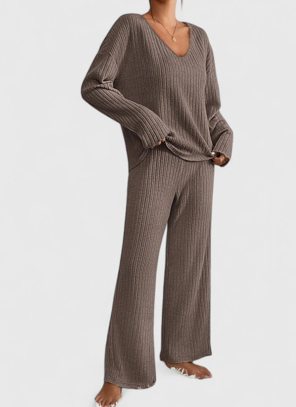 Ensemble de loungewear pour femme - Pantalon confortable en maille côtelée