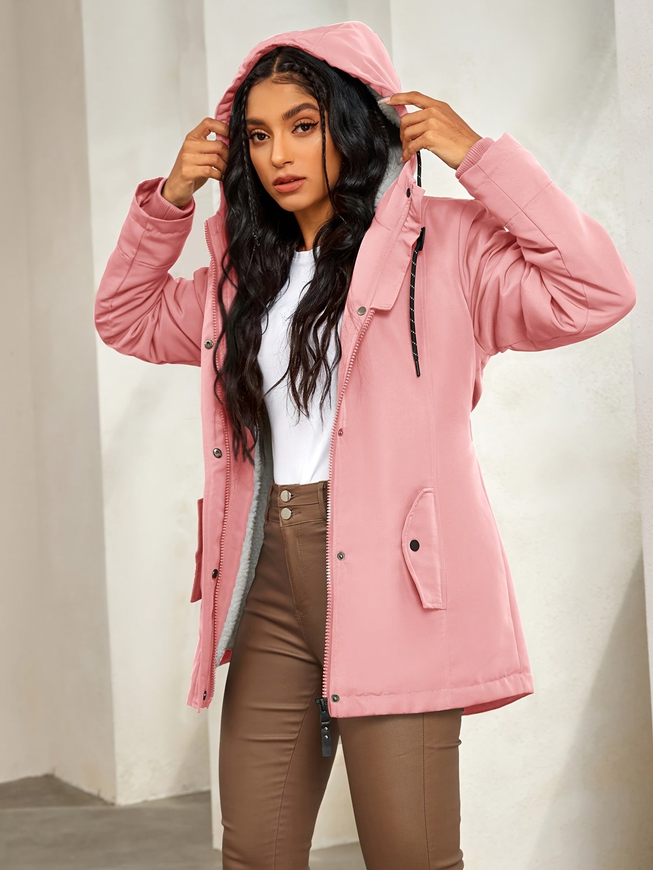 Robe d'hiver femme polaire capuche chaude