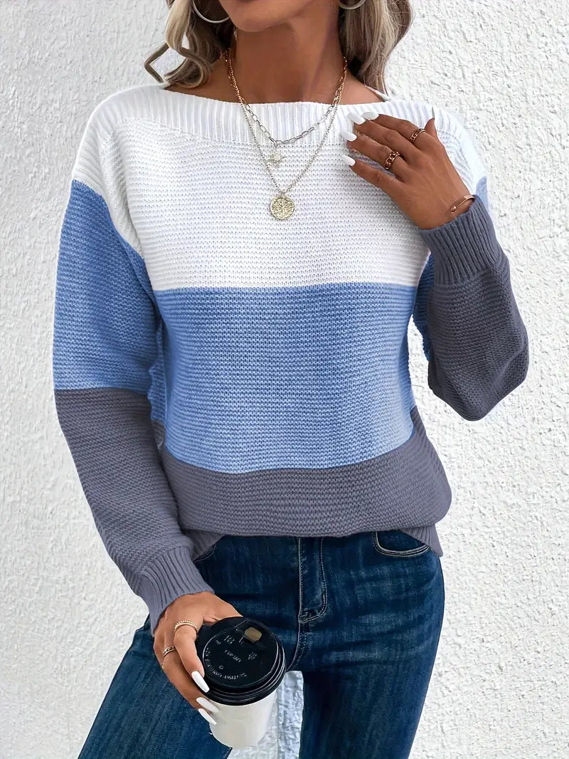 Pull col rond color block femme
