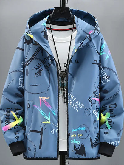 Sweat-shirt à capuche zippé graffiti pour homme