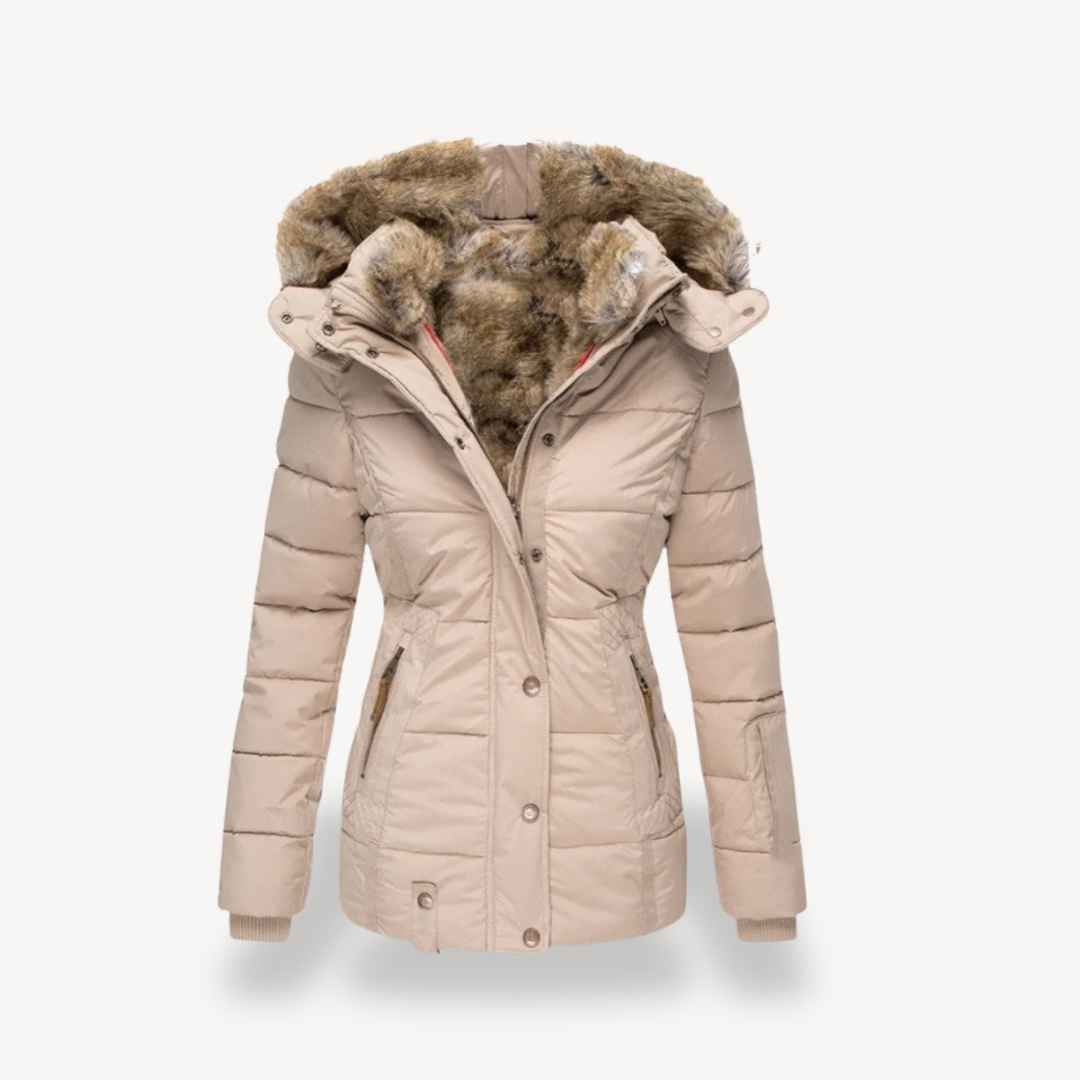 Warme Damen Pufferjacke Kunstfell Gefüttert - IdealeKleiden