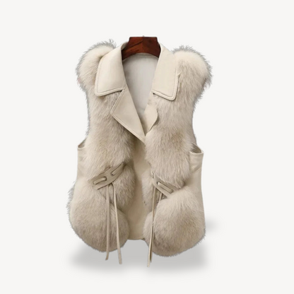 Gilet en cuir élégant pour femme avec manteau en fausse fourrure