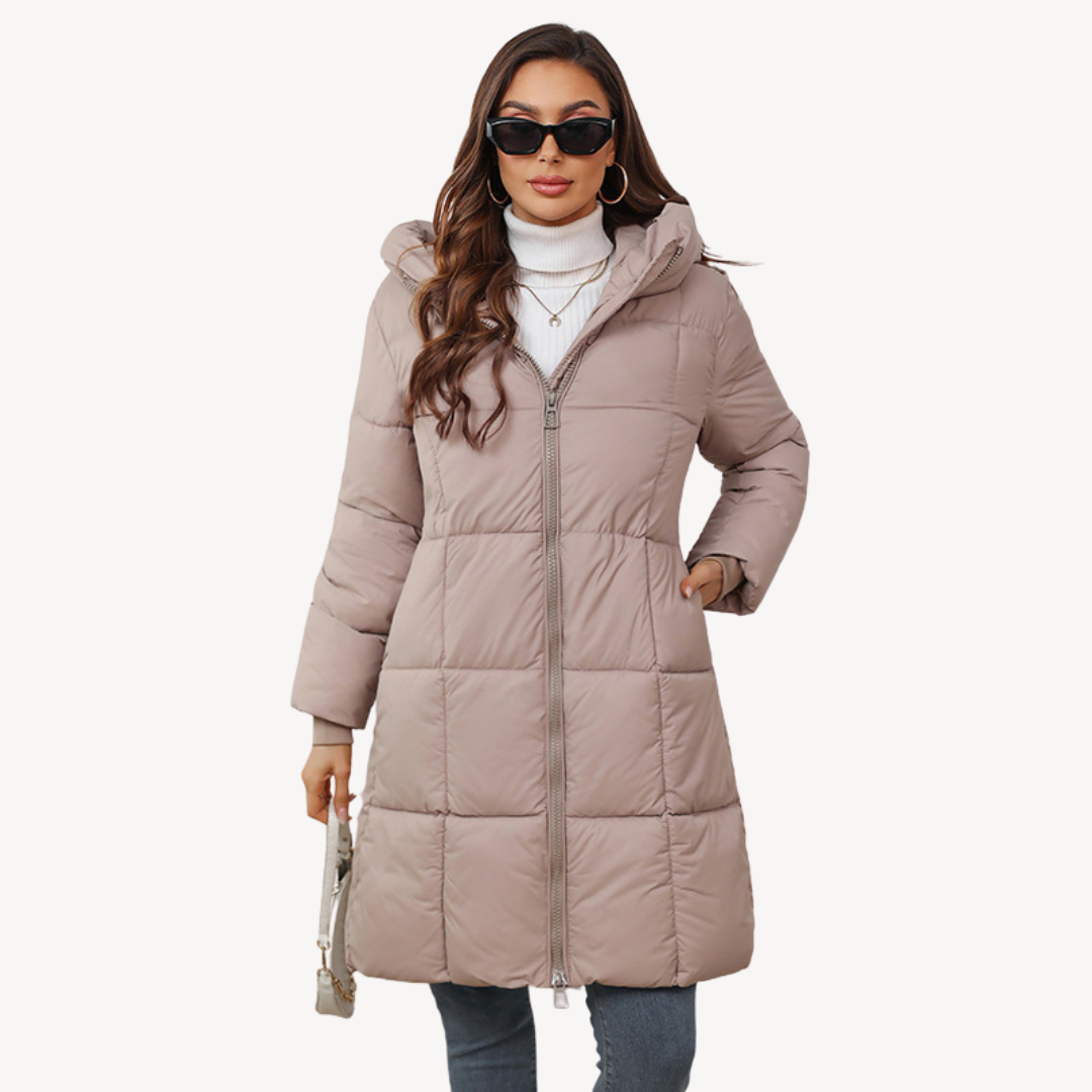 Warme Damen Pufferjacke Kapuze Reißverschluss - IdealeKleiden