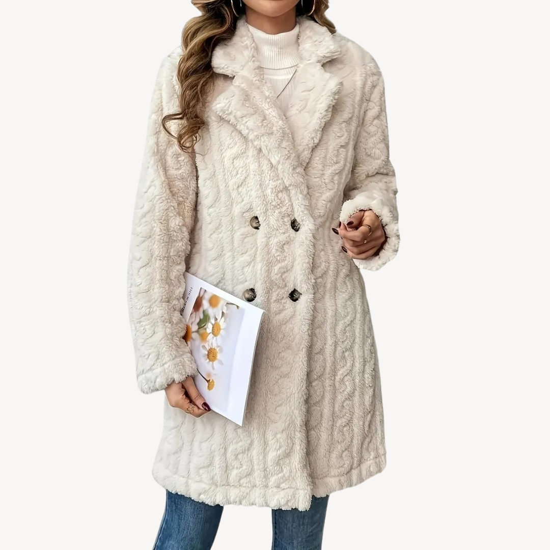 Manteau en fausse fourrure pour femme, double boutonnage, élégant