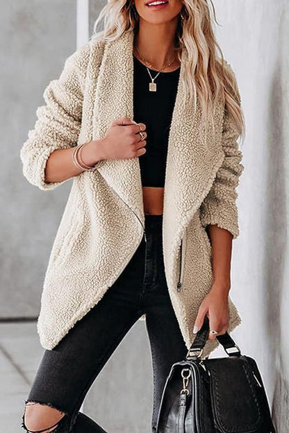 Blouson en cuir décontracté, fermeture éclair, poches