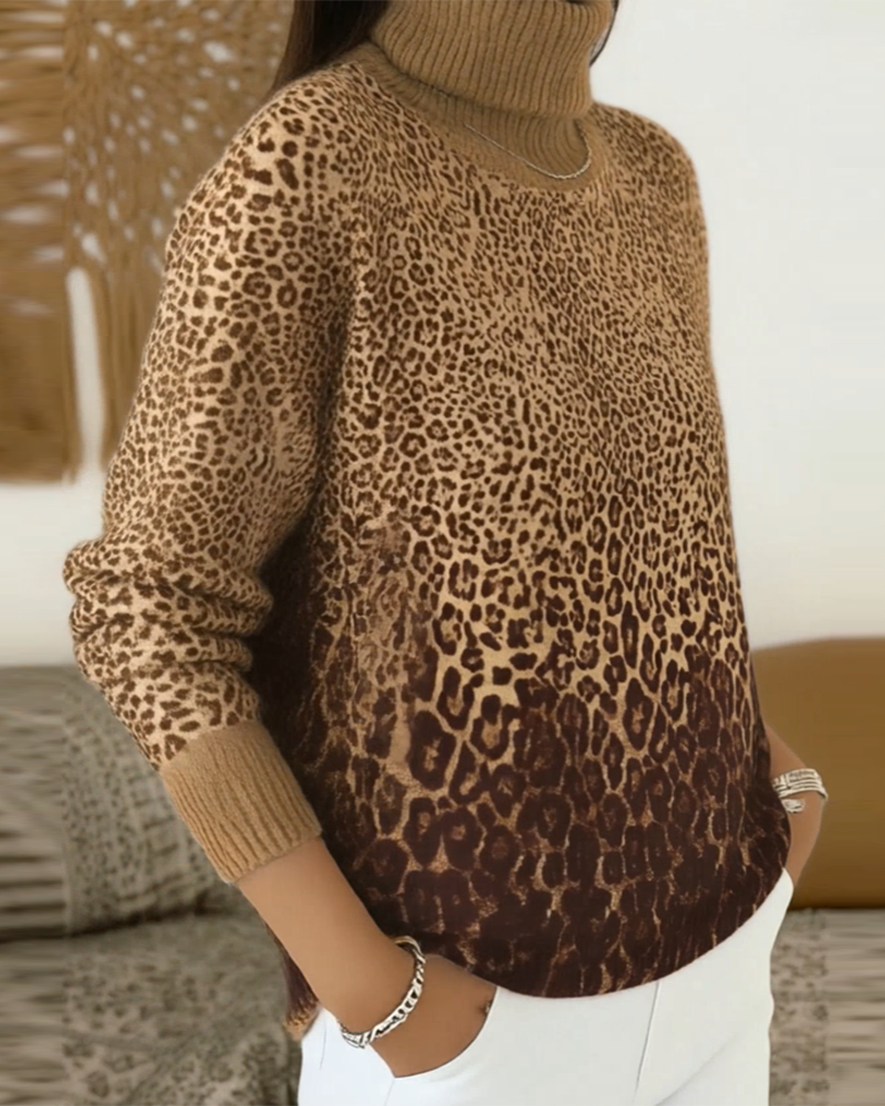 Elegantes Kleid Leopardenmuster Lässig Stehkragen - IdealeKleiden