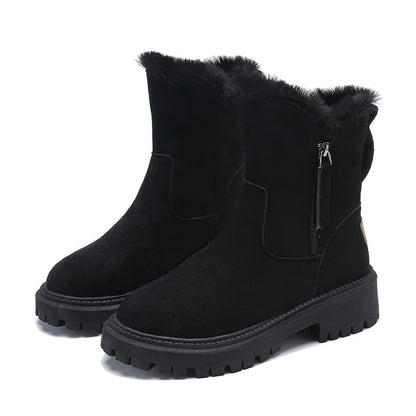 Bottes femme élégantes - Daim - Doublure fausse fourrure - Semelle chunky