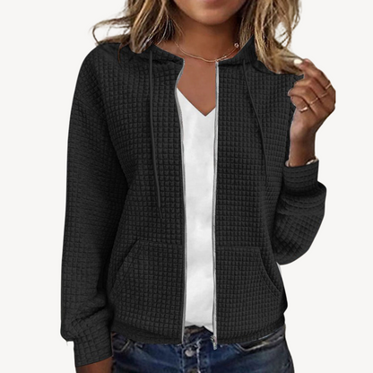 Damen Waffelstrick Kapuzenjacke Mit Reißverschluss - IdealeKleiden
