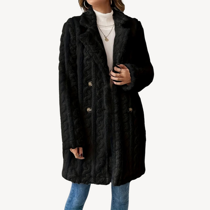 Manteau en fausse fourrure pour femme, double boutonnage, élégant