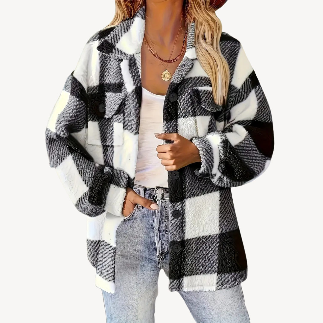 Veste polaire à carreaux stylée pour femme