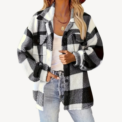 Veste polaire à carreaux stylée pour femme