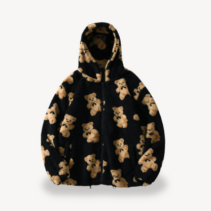 Veste à capuche douillette pour femme à motif nounours