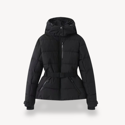 Parka matelassé à capuche pour femme avec ceinture-sacoche