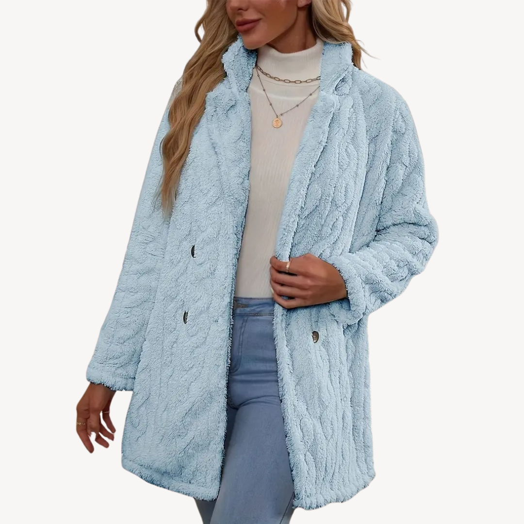 Manteau en fausse fourrure pour femme, double boutonnage, élégant