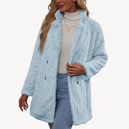 Manteau en fausse fourrure pour femme, double boutonnage, élégant