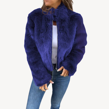 Veste femme stylée en fausse fourrure avec fermeture éclair