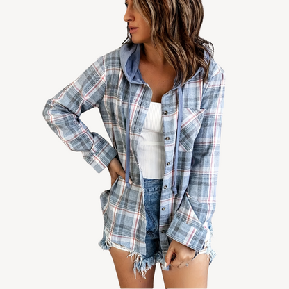 Chemise à carreaux élégante pour femme avec capuche
