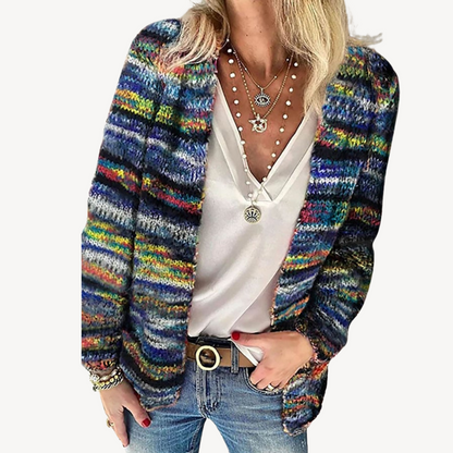 Cardigan en maille multicolore moderne pour femme