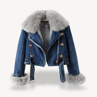 Veste femme stylée | Veste en jean doublée fausse fourrure femme
