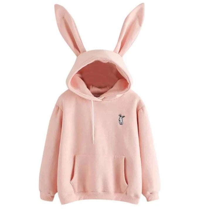 Sweat-shirt à capuche pour femme, oreilles de lapin, douillet