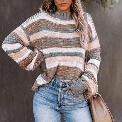 Pull d'hiver pour femme en maille rayé moderne