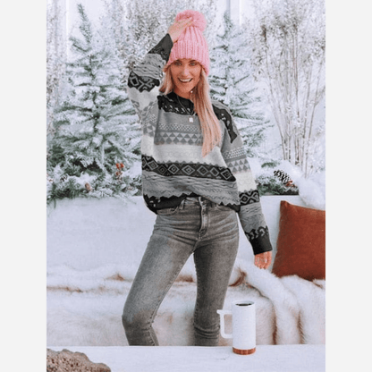 Pull Boho Chic Imprimé Doux Chaud Hiver