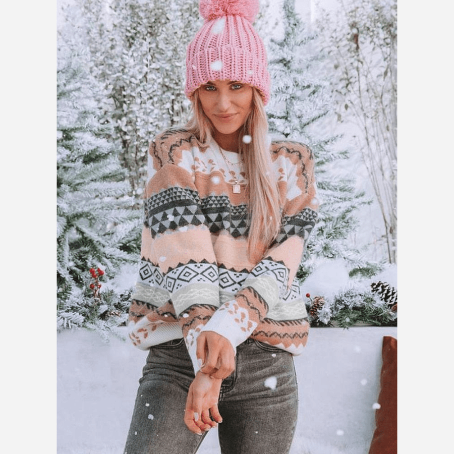 Pull Boho Chic Imprimé Doux Chaud Hiver