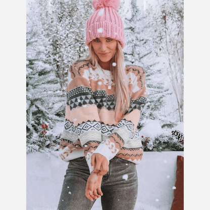 Pull Boho Chic Imprimé Doux Chaud Hiver