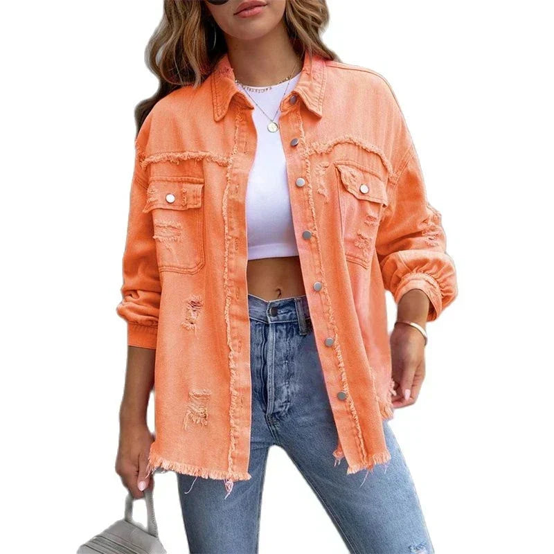 Boho-Chic Denimjacke Damen Slim Fit Sommer - IdealeKleiden