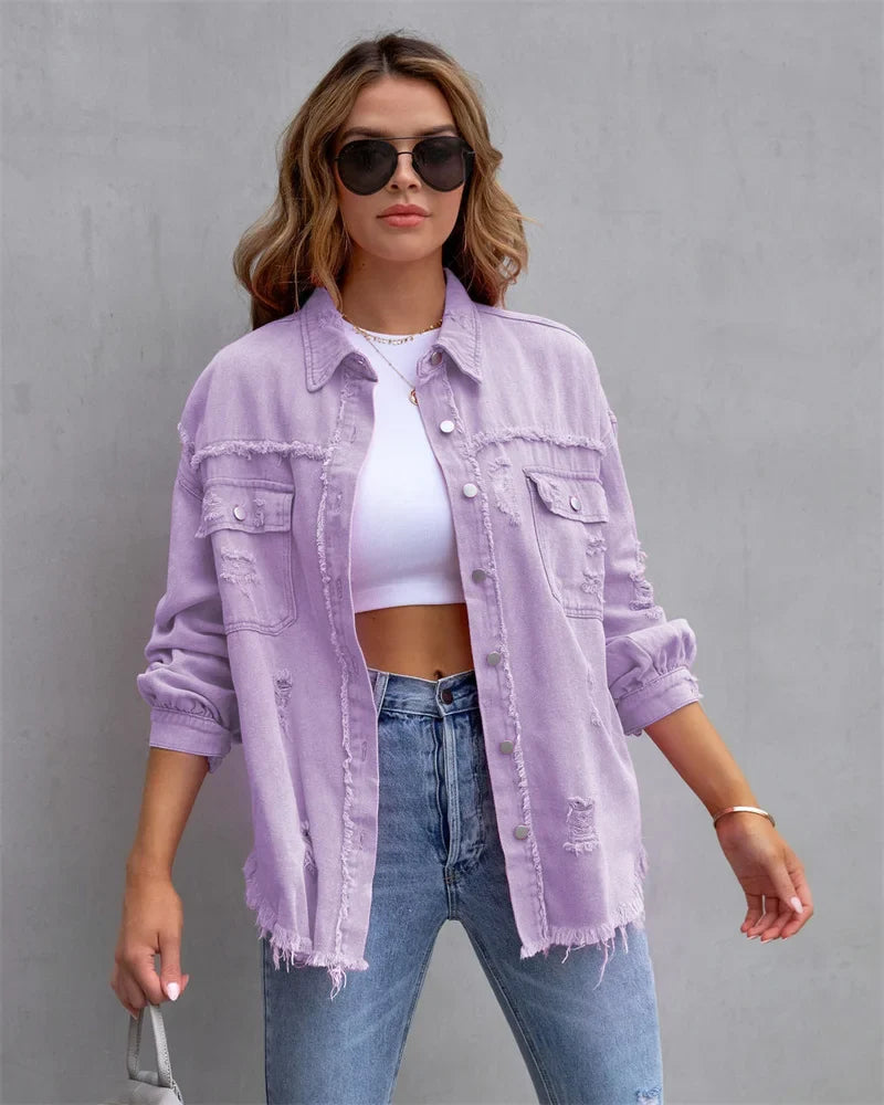 Veste en jean femme coupe slim d'été style bohème chic