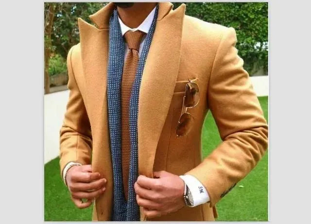 Herren Wollmantel Braun Elegant - IdealeKleiden