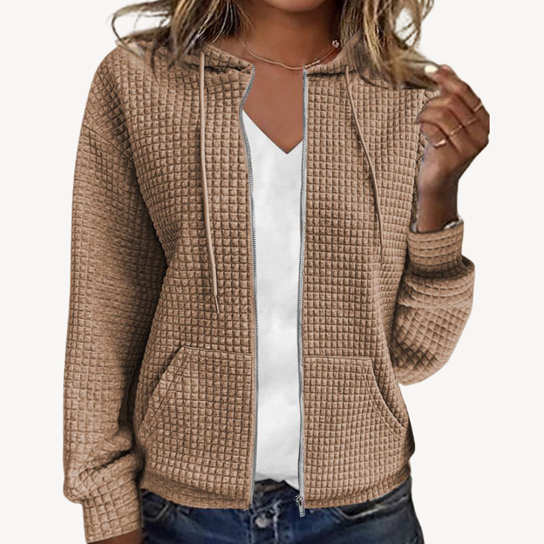 Veste à capuche zippée en maille gaufrée pour femme